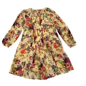 Sundance Silk Dress Women S Yellow Green Floral Sheer Long Sleeve Boho Romantic